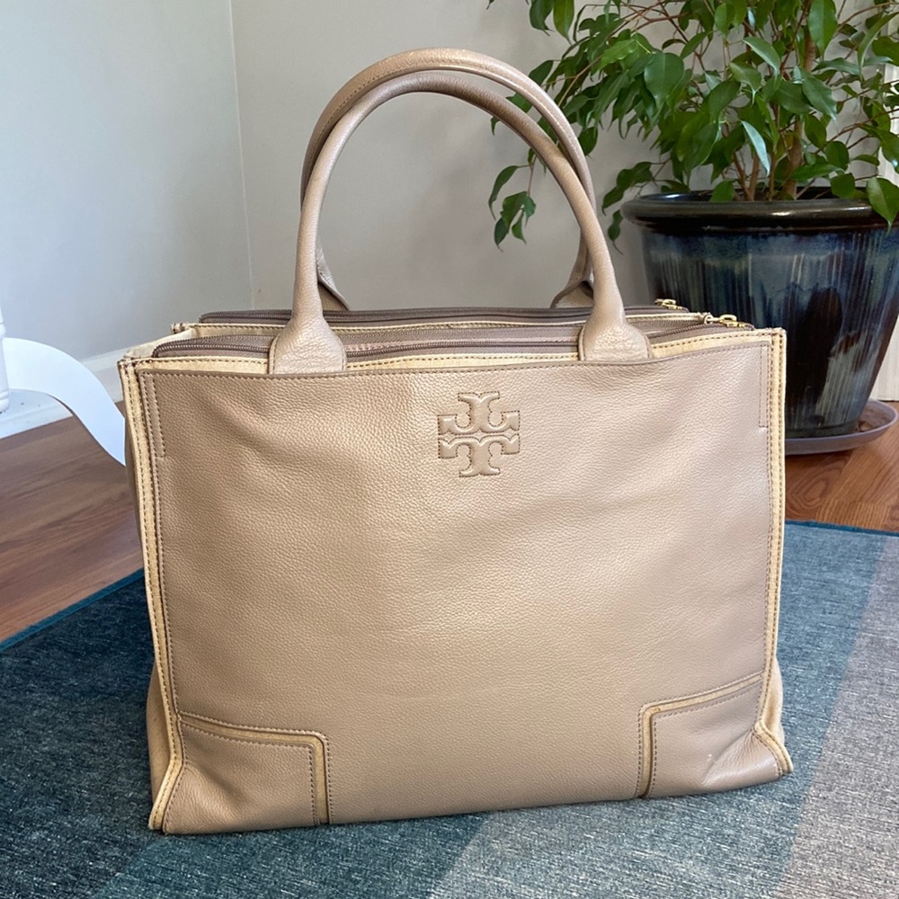 Tory Burch Ella Large Leather and Canvas Purse